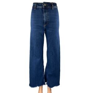 Zara Women's Blue Dark Wash Raw Hem Wide Leg Baggy Palazzo Denim Jeans Size 4